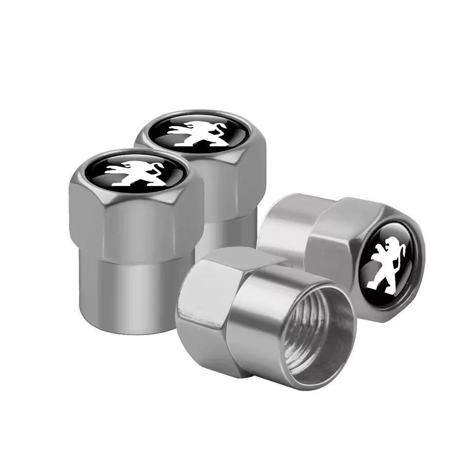 4x Capuchons Bouchons de Valve de Pneu Alu Peugeot Noir Argent