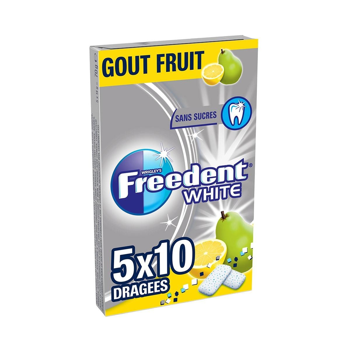 FREEDENT - Chewing-gum Goût Fruits sans sucres - 5 paquets de 10 dragées - 70g