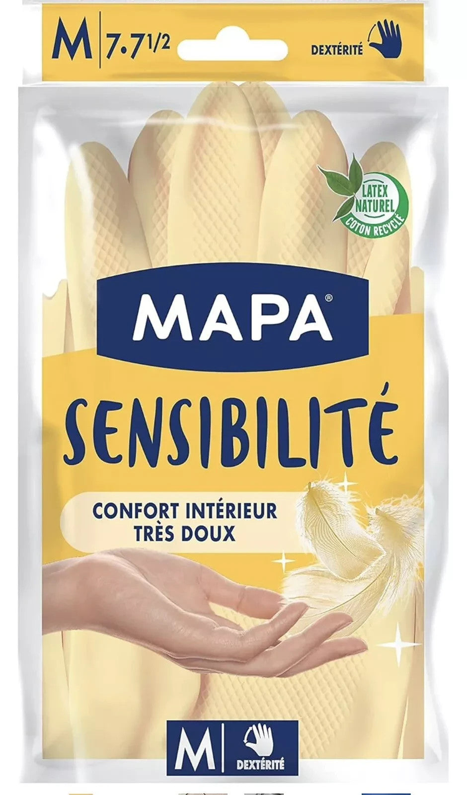 MAPA - Sensibilité - Gants de Ménage en Latex Intérieur Coton et Soie Médium