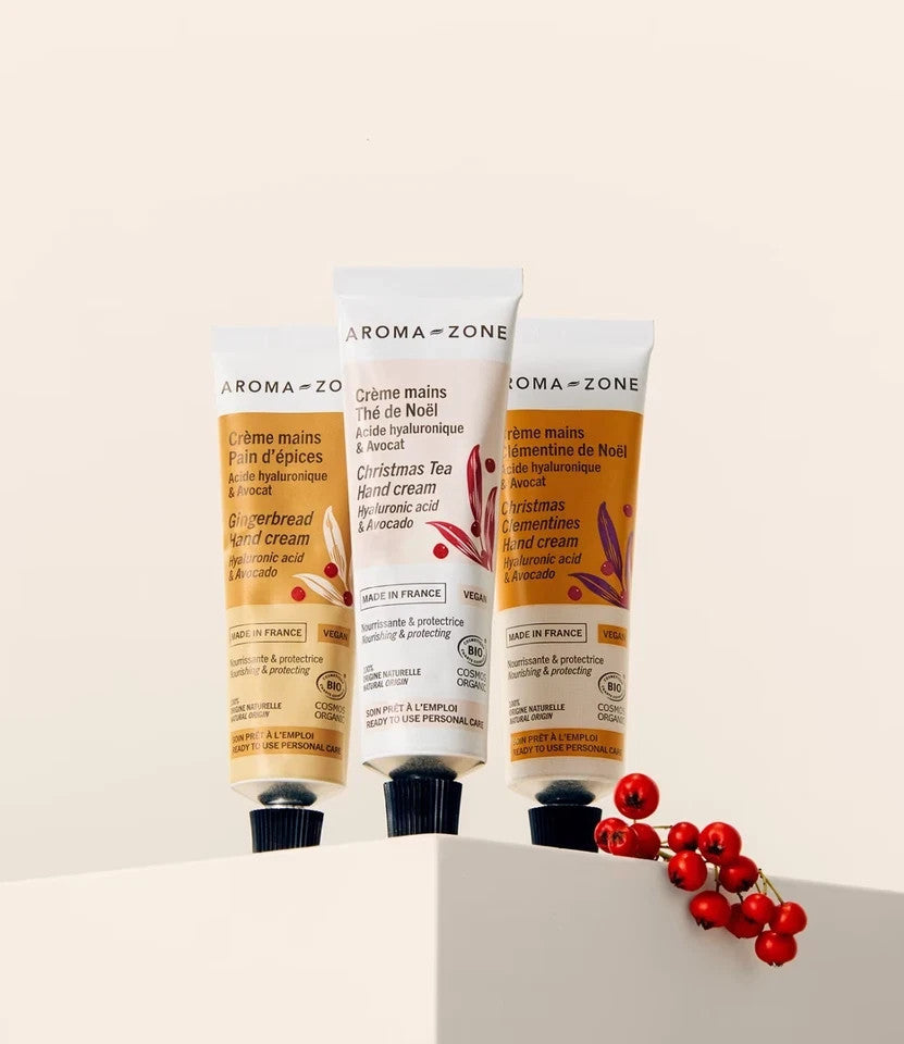 Trio Crèmes Mains Noël Thé, Pain d’épices & Clémentine 100% BIO & Naturel cadeau