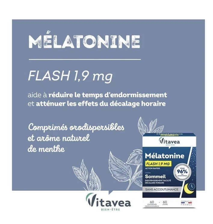 Complément alimentaire Vitavea flash 1,9mg sommeil cure de 60 jours sans accoutu