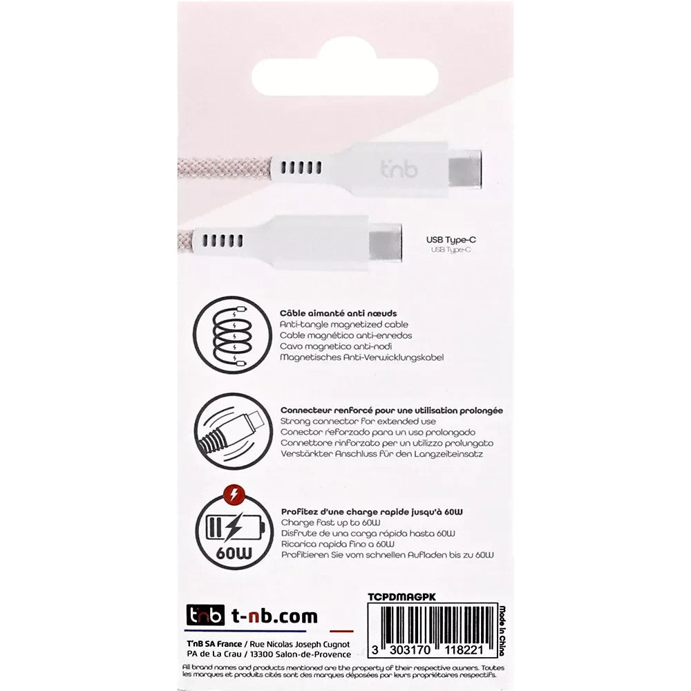 🌸 Câble USB-C / USB-C 1,5 m – Charge & Synchronisation – Tressé, Aimanté, Rose