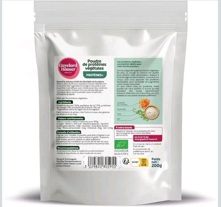 GAYELORD HAUSER – Poudre de Protéines Végétales Bio – 200 g - 16g DE Protéines