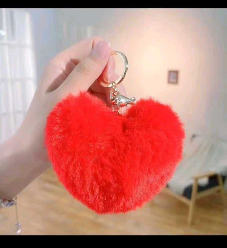 Porte-clés ClefCoeur Pompon Fausse Fourrure Voiture Sac À Main Idée Cadeau Rouge