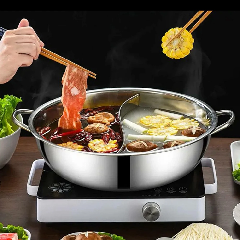 Stainless Steel Divided Hot Pot Dual Soup Cooker Gas Stove Induction Pot Pan