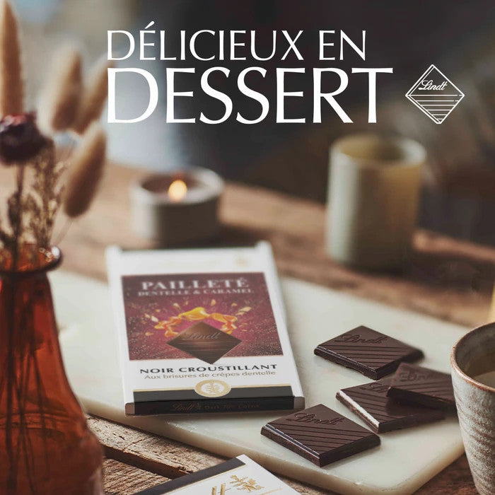 Tablette de Chocolat noir croustillant dentelle et caramel LINDT de 100g