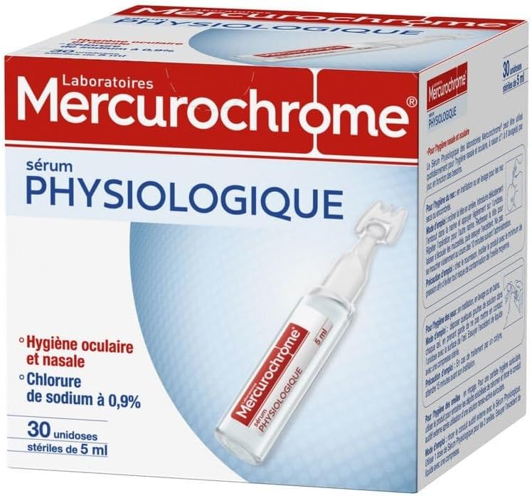 MERCUROCHROME – Sérum Physiologique Stérile pour Yeux et Nez, Solution Douce et Hydra-Nettoyante (30 x 5 ml Dose Individuelle) – Pack de 3 – Vendu par lot