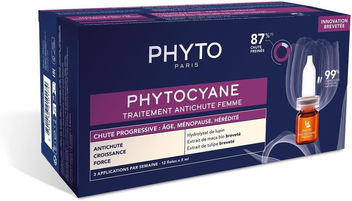 PHYTO Traitement Progressif Anti-Chute pour Cheveux Fortifiés, Texture Légère (12 Ampoules de 5 mL) – Vendu à l’unité