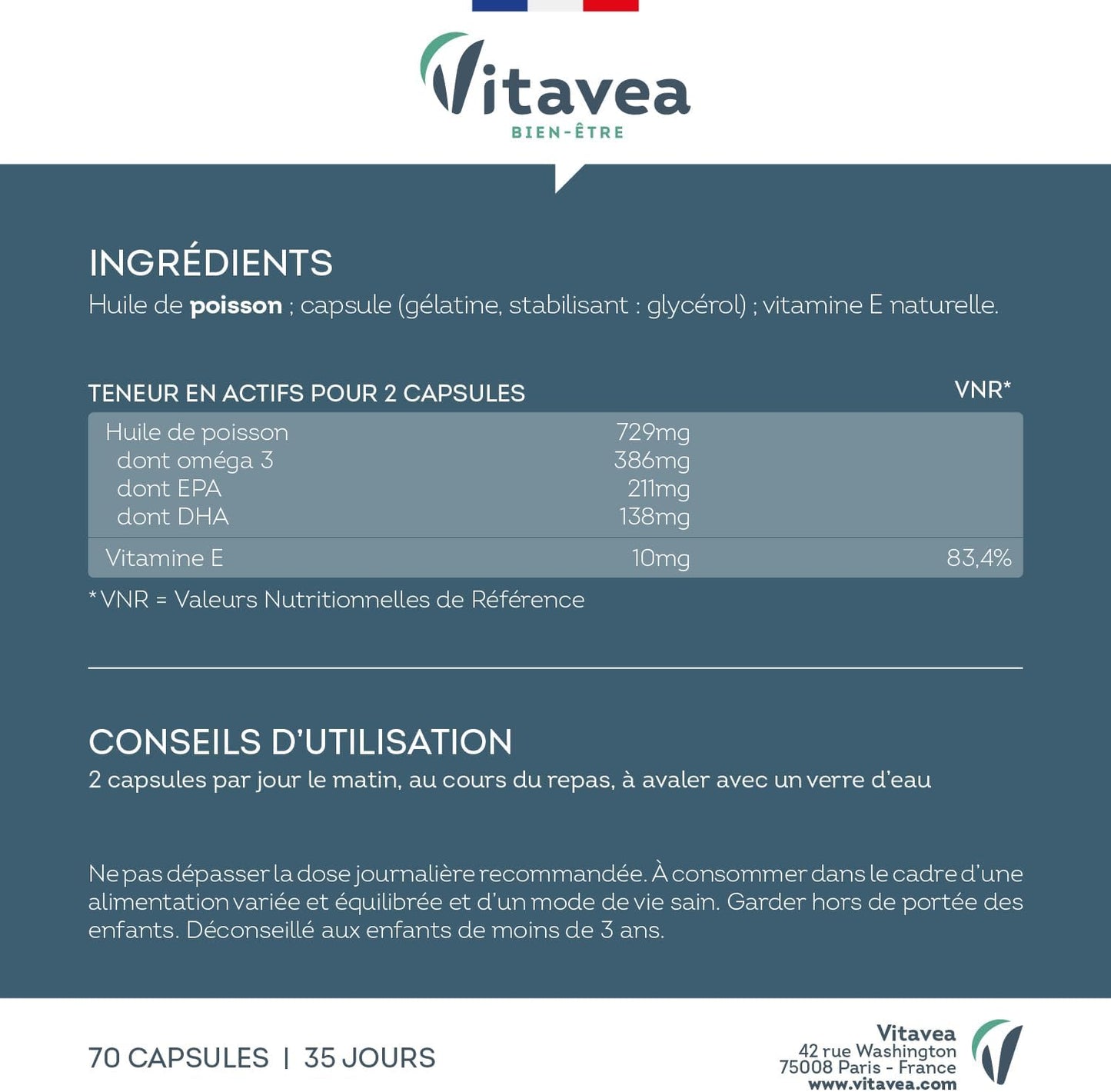 Vitavea Bien-estar - Omega 3 EPA DHA - Tratamiento 35 días - 70 cápsulas