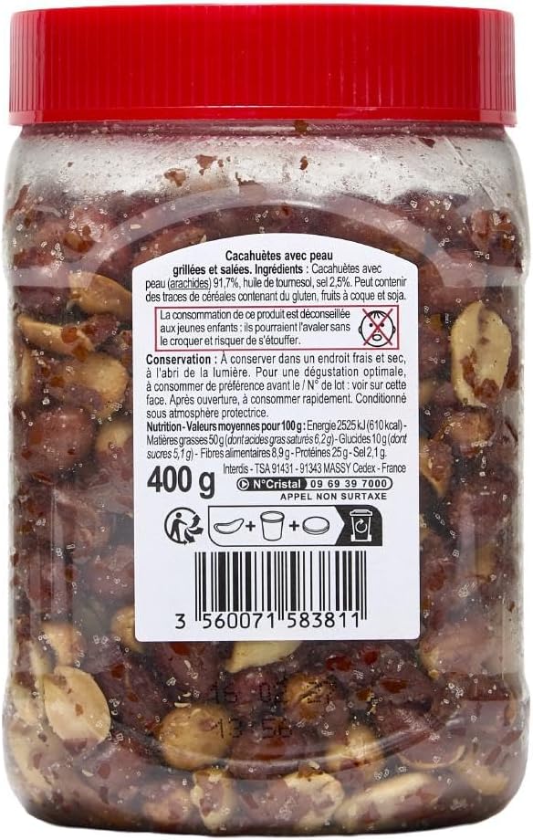 CARREFOUR CLASSIC' - cacahuètes grillées Format familial de 400 g - Lot de 4