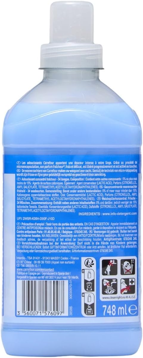 CARREFOUR ESSENTIAL Suavizante Concentrado Frescor Duradero, 360ml - Pack de 4