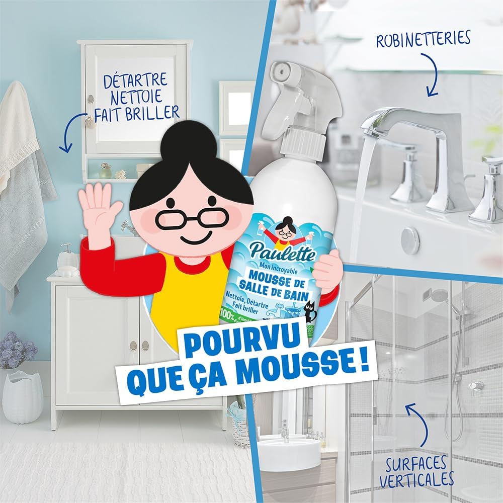 Paulette - Mousse de Salle de Bain - Spray Détartrant Parfum Citron - 500mL
