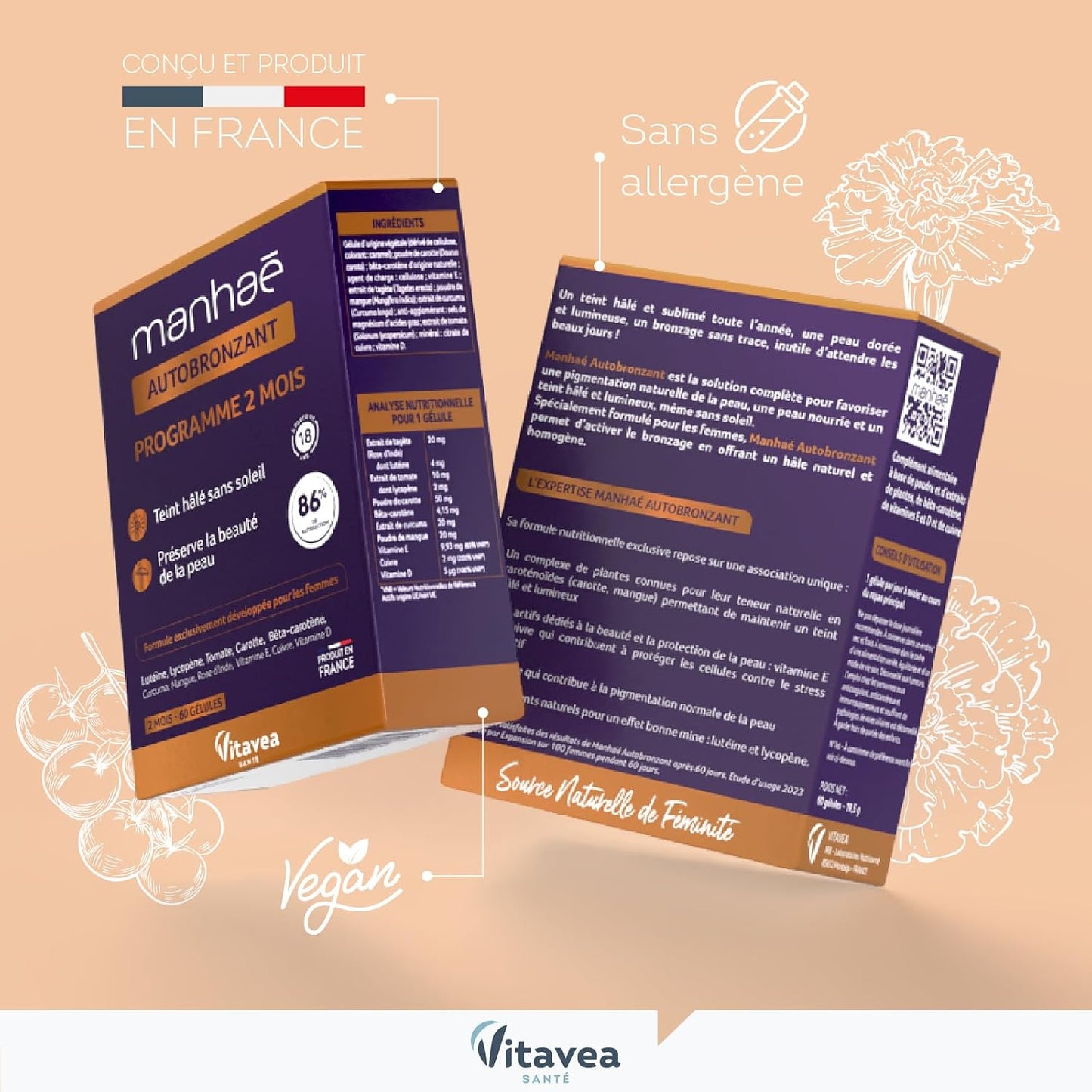 Vitavea Santé - Manhaé Autobronceador - Carotenoides Cobre - Tratamiento 2 meses
