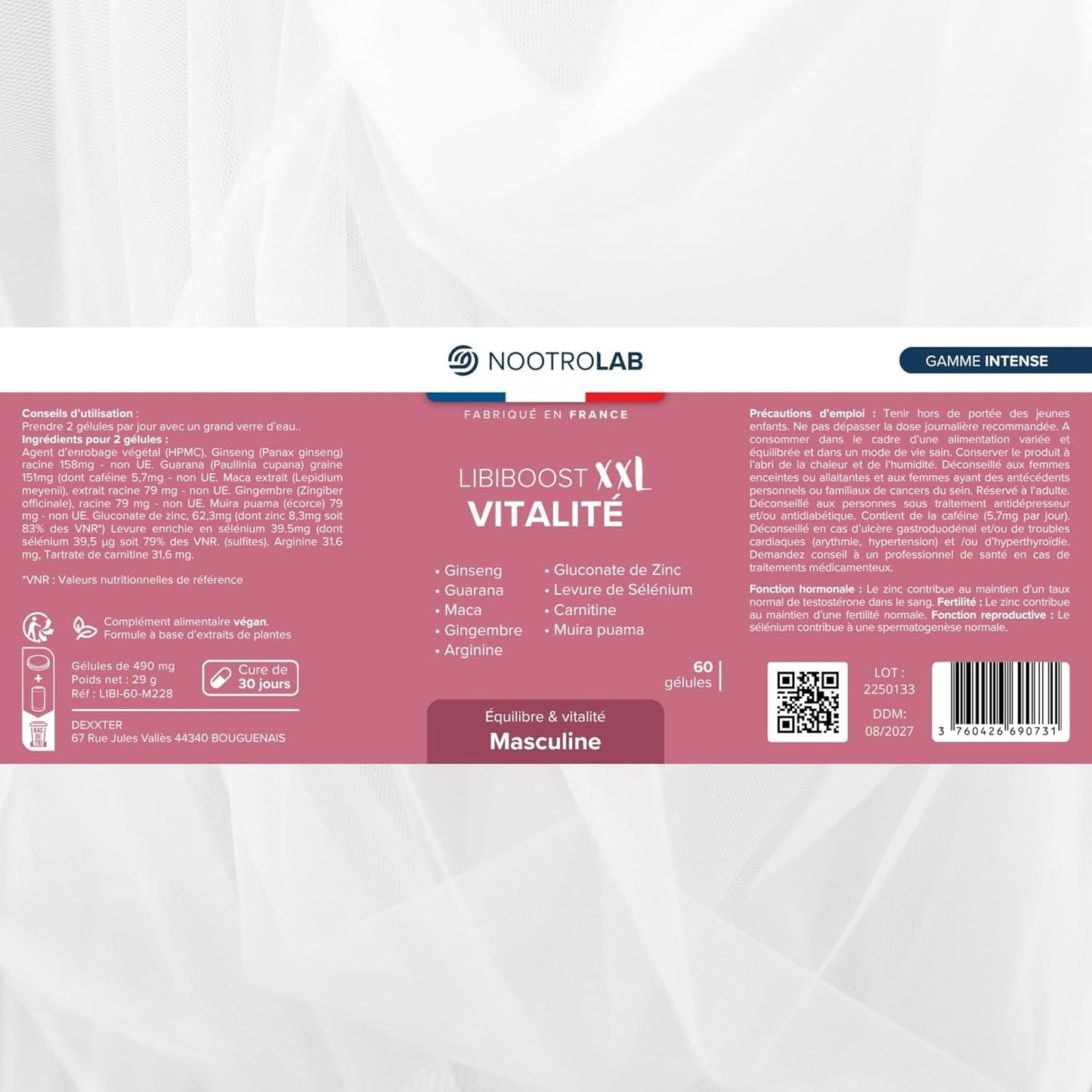 Libiboost – Complément Vitalité Sexuelle Homme – Ginseng, Maca, Zinc, Guarana, Gingembre, Bois Bandé – Libido, Énergie, Érection – Fabriqué en France – Fertilité, Performance