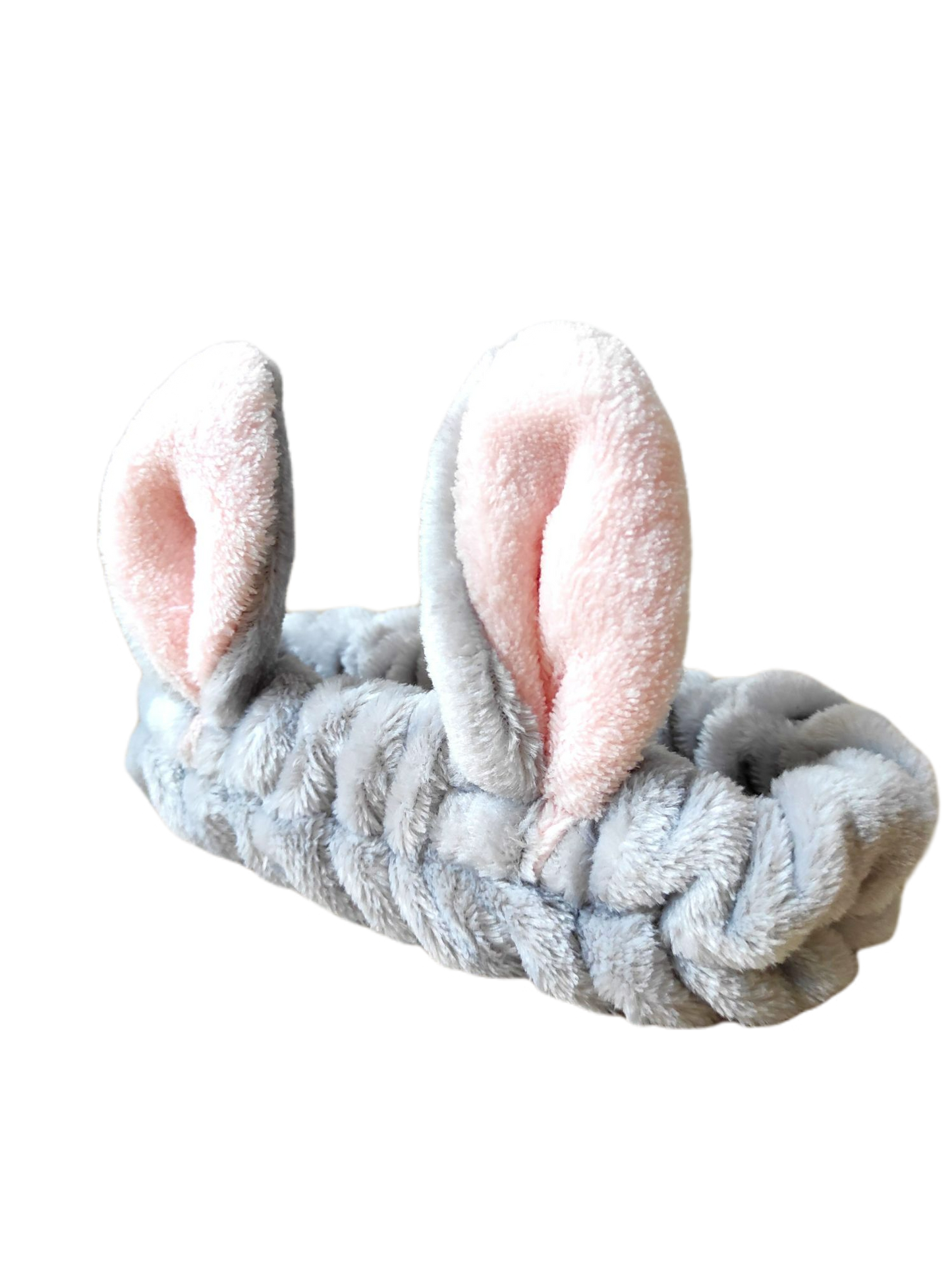 Bandeau élastique pour les cheveux modèle oreilles de lapin couleur gris, ultra doux, taille unique et adaptable. Lavable en machine à laver.