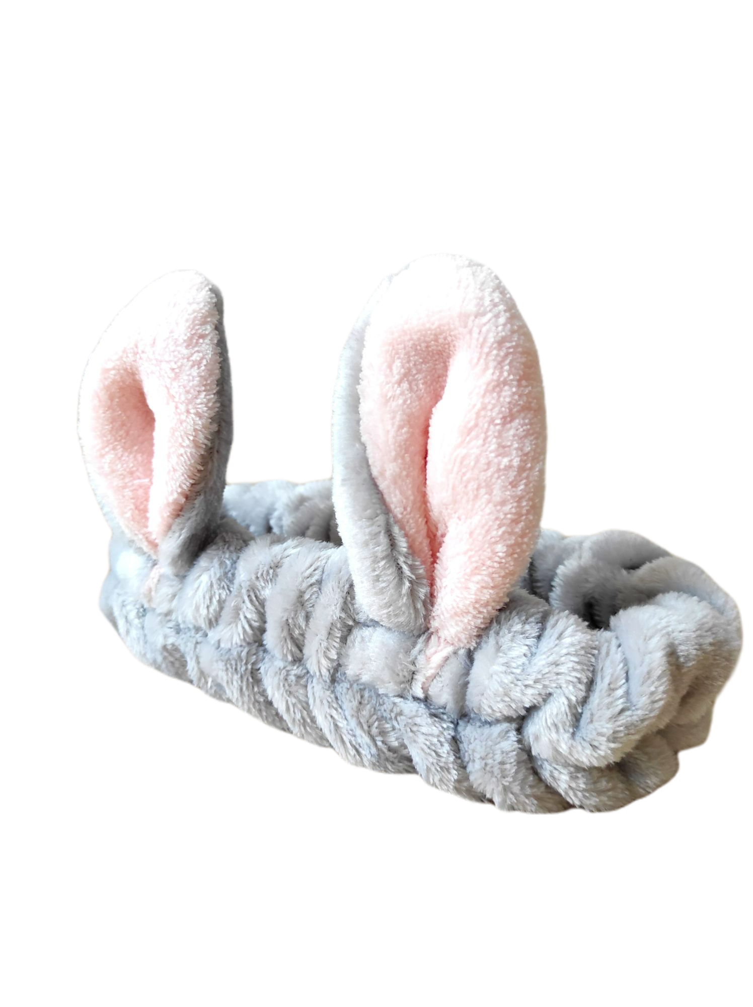 Bandeau élastique pour les cheveux modèle oreilles de lapin couleur gris, ultra doux, taille unique et adaptable. Lavable en machine à laver.