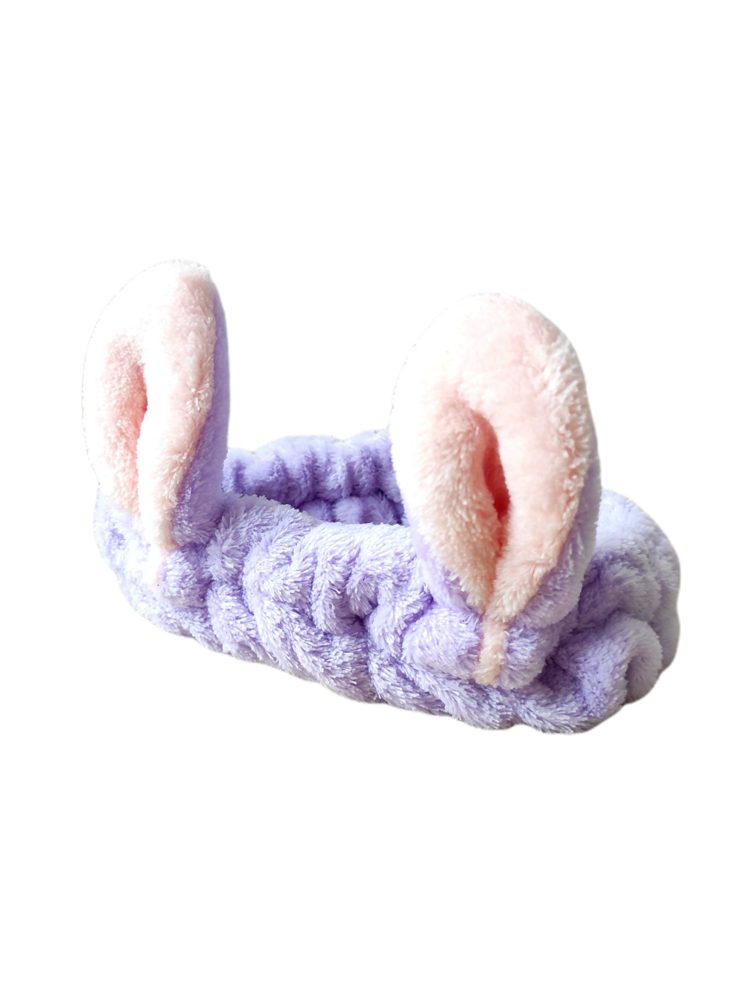 Bandeau élastique pour les cheveux modèle oreilles de lapin couleur violet, ultra doux, taille unique et adaptable. Lavable en machine à laver.