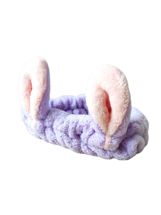 Bandeau élastique pour les cheveux modèle oreilles de lapin couleur violet, ultra doux, taille unique et adaptable. Lavable en machine à laver.