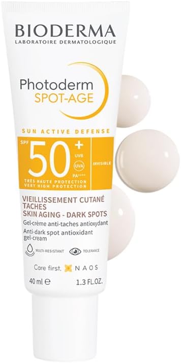 BIODERMA Photoderm Spot-Age SPF50+ Crème solaire très haute protection - Riche en antioxydants, réduit taches brunes et rides - Peaux hyperpigmentées - Recommandée par des dermatologues - Tube 40 ml