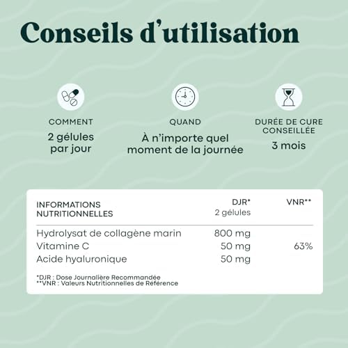 Collagene Marin + Acide Hyaluronique + Vitamine C, 120 Gélules - 2 Mois