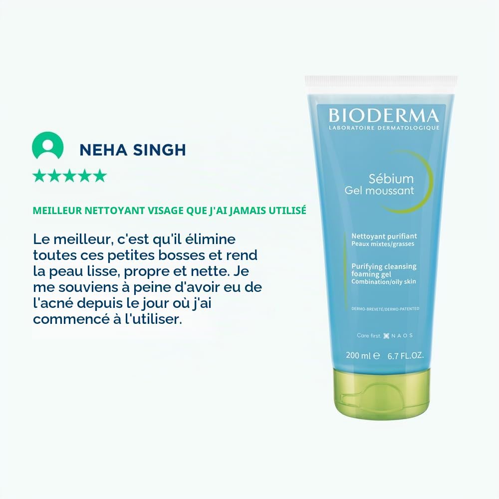 SÉBIUM Gel moussant 200ml | Nettoie et purifie en douceur – Limite la sécrétion du sébum | Peaux sensibles mixtes à grasses