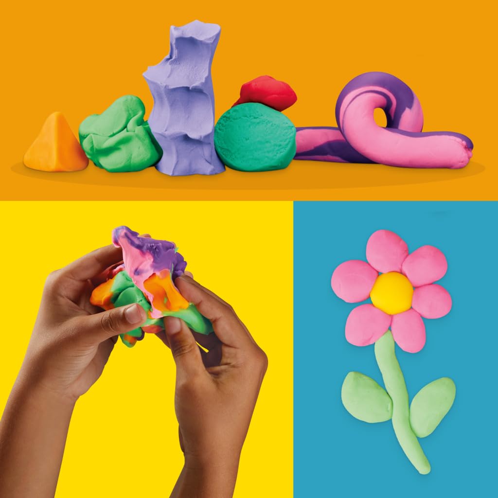 Play-Doh, La fête des Couleurs, Loisirs créatifs avec pâte à Modeler pour Filles et Garçons dès 3 Ans, 24 Pots de 56 g, 6 Couleurs, Idèe Cadeaux pour Anniversaires