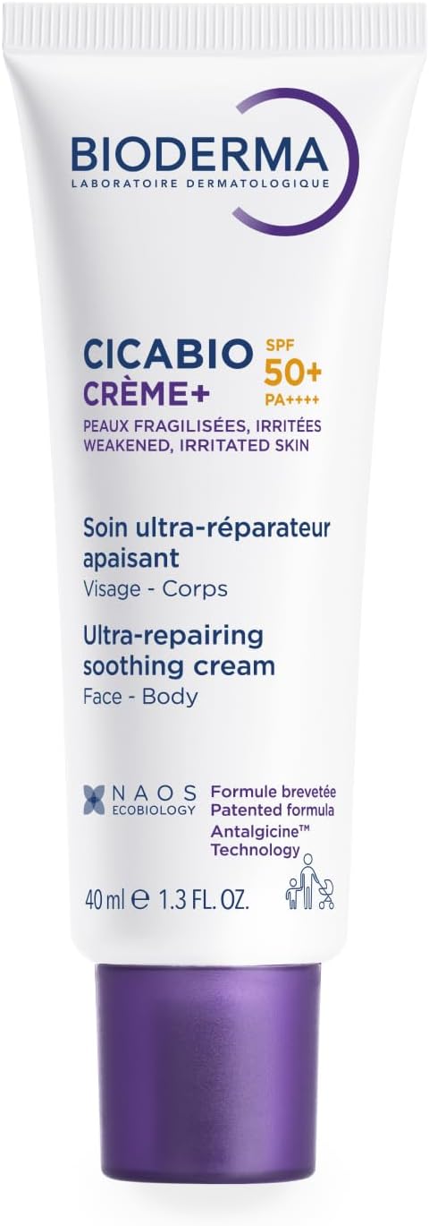 BIODERMA Cicabio Creme+ SPF50+ Soin anti-hyperpigmentation ultra réparateur et apaisant - Protège des agressions extérieures, texture « effet pansement » - Pour toute la famille - Tube 40 ml