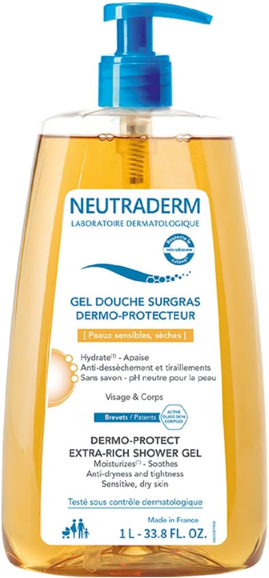 NEUTRADERM Gel douche surgras visage et corps, format familial 1L avec pompe - Lot de 2