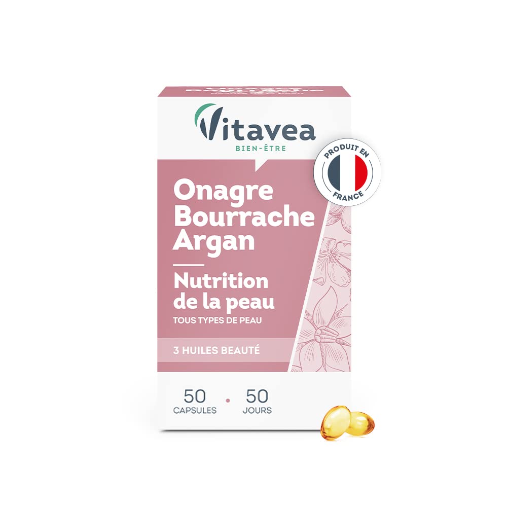 Vitavea Bien-être - Onagre Bourrache - 2 Huiles, Beauté Peau - Cure 2 mois