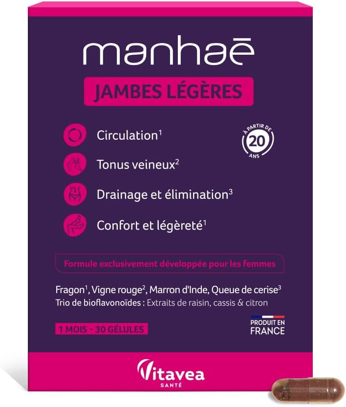 Vitavea Santé - Manhaé Jambes Légères - Vigne Rouge Fragon Cassis - 1 mois