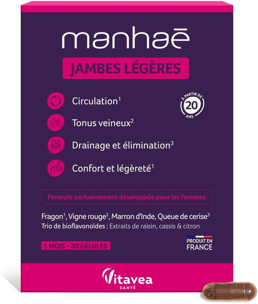 Vitavea Santé - Manhaé Jambes Légères - Vigne Rouge Fragon Cassis - 1 mois