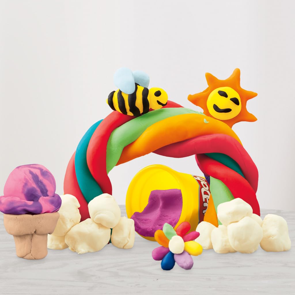 Play-Doh, La fête des Couleurs, Loisirs créatifs avec pâte à Modeler pour Filles et Garçons dès 3 Ans, 24 Pots de 56 g, 6 Couleurs, Idèe Cadeaux pour Anniversaires