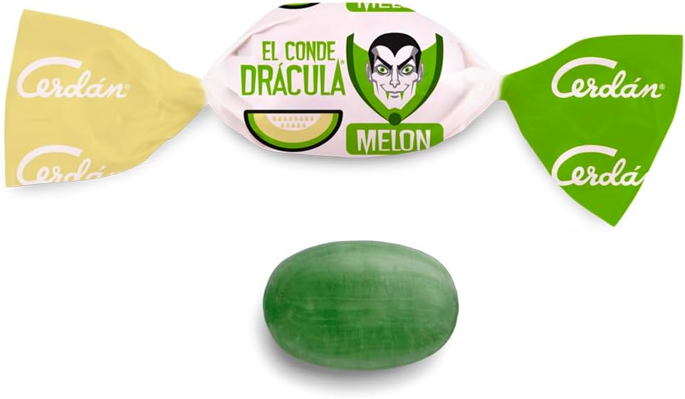 Caramelos Cerdán - Bonbons Dur Dracula Goût de Melon | Sans Gluten et Sans Allergènes | Fêtes & Halloween | Sac 225 Bonbons - 750 g