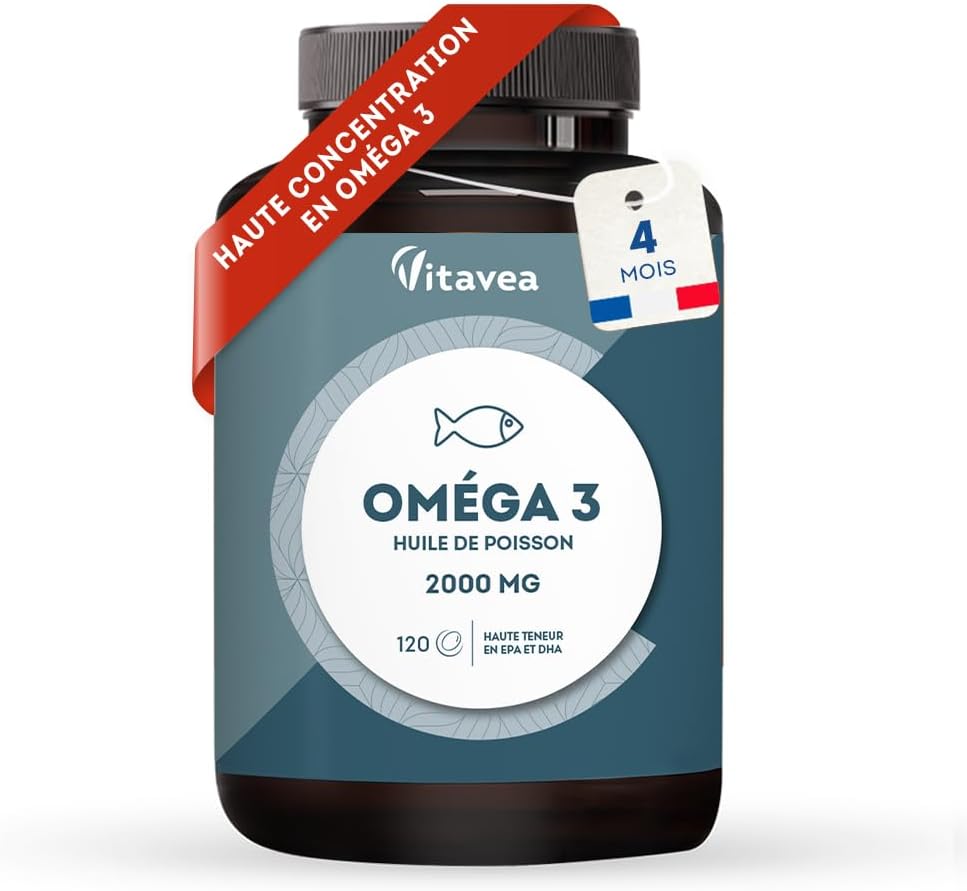 Oméga 3 2000mg - EPA 1000mg DHA 500mg - Cerveau & Vision - 4 Mois