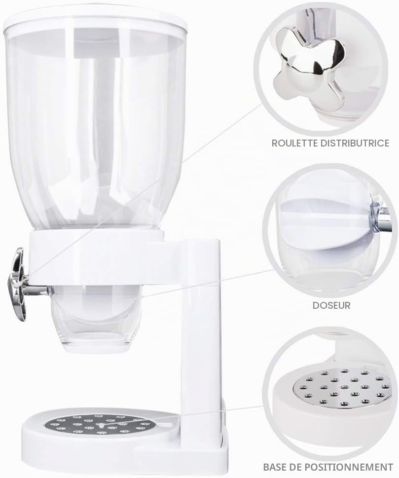 Distributeur de Stockage Distributeur de céréales, pâte à Bonbons, Fruits secs avec Roulette, récipient de 500 g et Distributeur intérieur (Blanc)