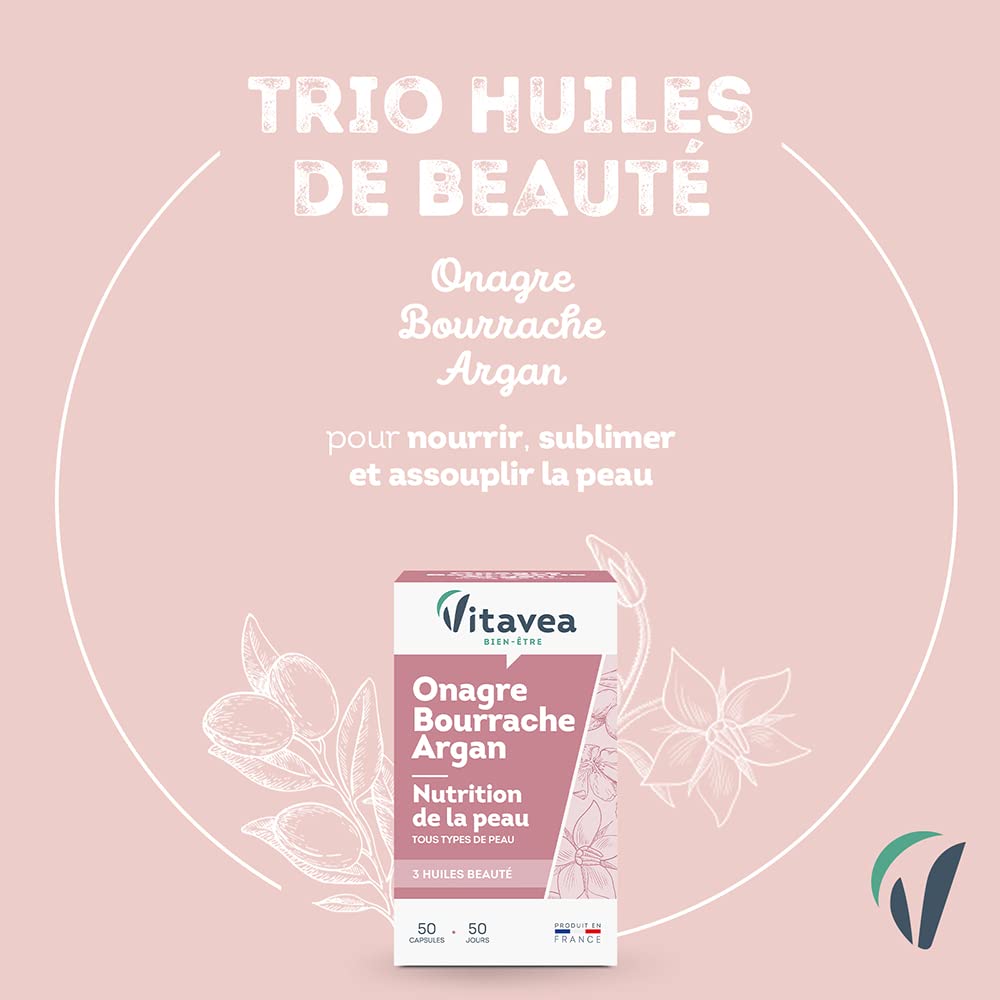 Vitavea Bien-être - Onagre Bourrache - 2 Huiles, Beauté Peau - Cure 2 mois