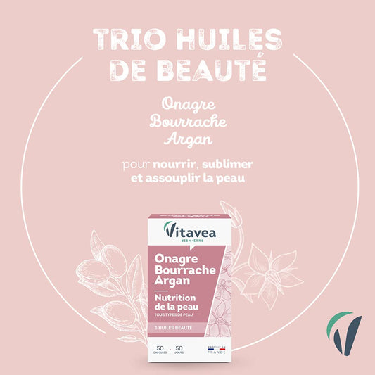 Vitavea Bien-être - Onagre Bourrache - 2 Huiles, Beauté Peau - Cure 2 mois
