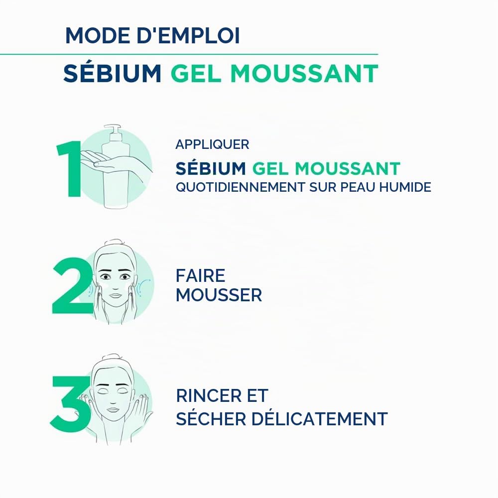 SÉBIUM Gel moussant 200ml | Nettoie et purifie en douceur – Limite la sécrétion du sébum | Peaux sensibles mixtes à grasses