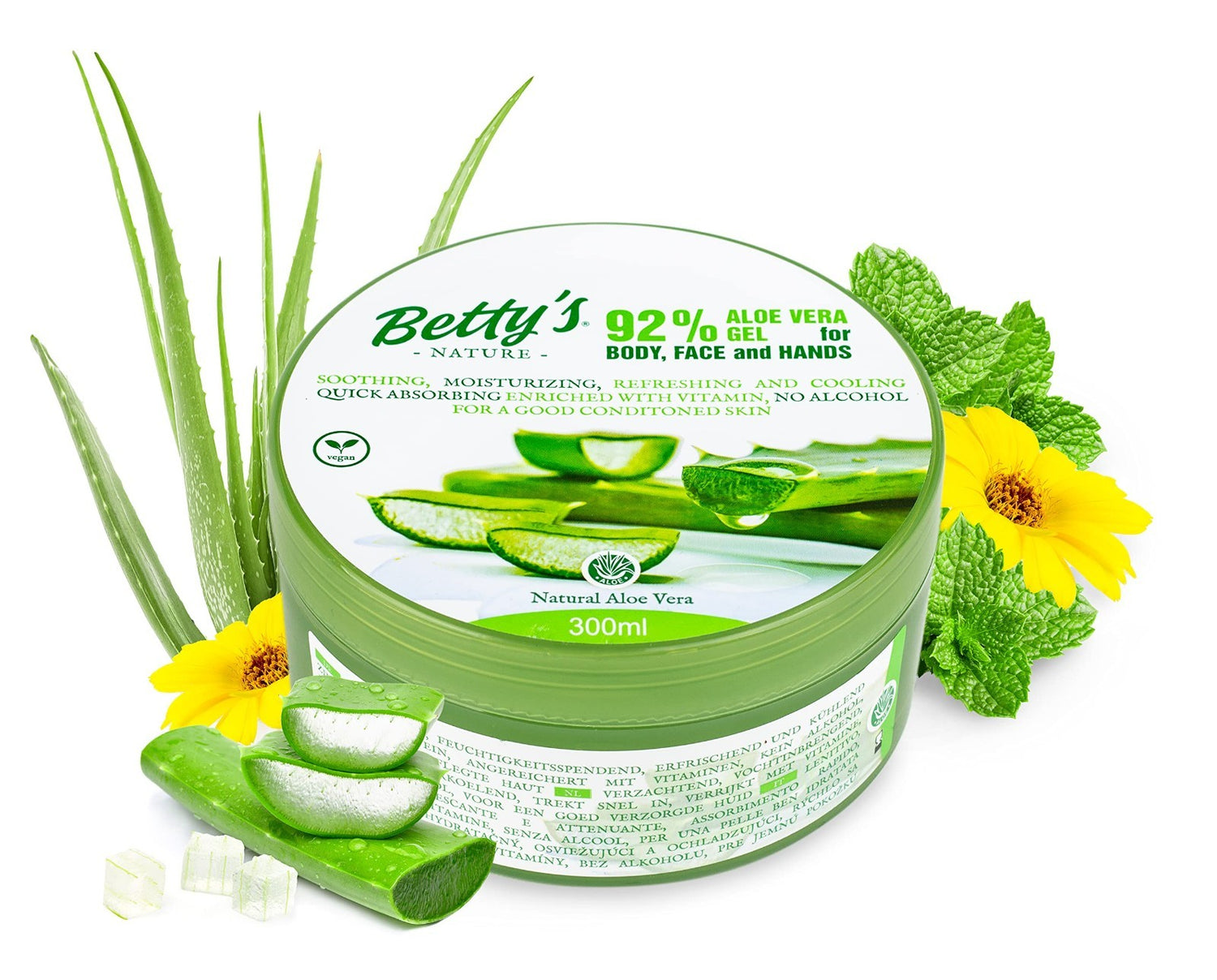 ALOÉ VERA GEL 92% BETTY'S - apaisant, sans paraben - 300ml, multi-usages