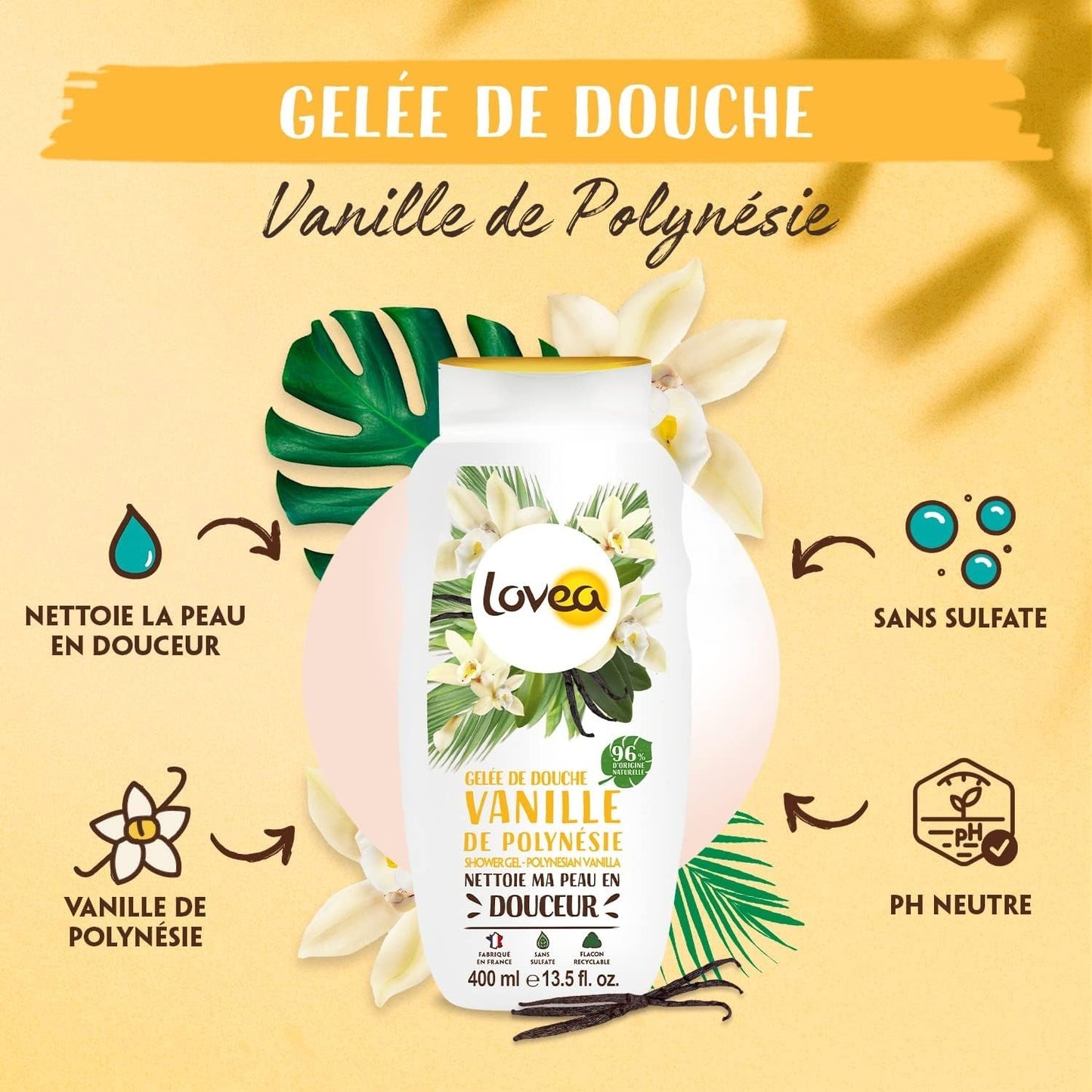LOVEA - Gelée De Douche - vanille - Mousse Fine & Onctueuse - Nettoie En Douceur