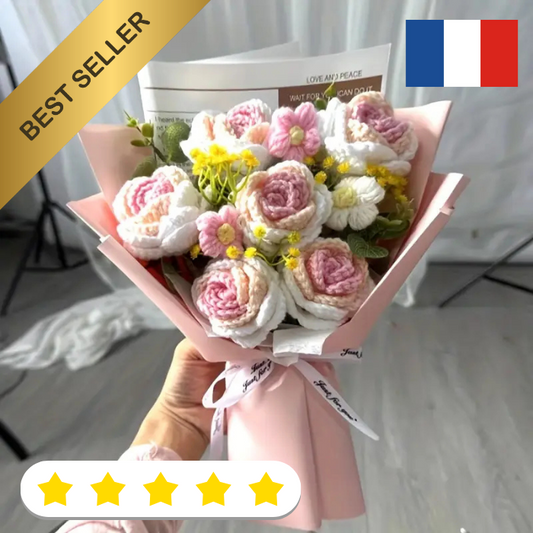1 Bouquet de Roses Tricotées - Cadeau, fleurs, st Valentin, anniversaire, femme