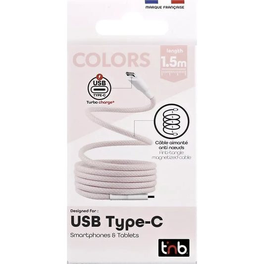 🌸 Câble USB-C / USB-C 1,5 m – Charge & Synchronisation – Tressé, Aimanté, Rose