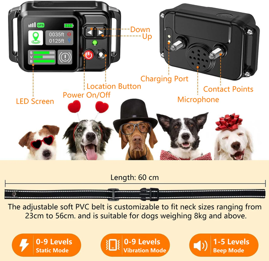GPS Wireless Dog Fence System Rechargeable Waterproof Training Collar