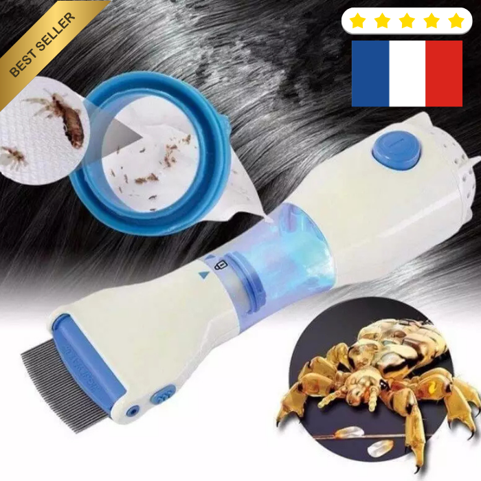 Peigne électrique à LED aspirant – Élimine les poux, lentes et œufs – cheveux