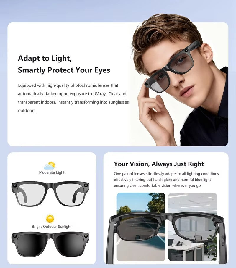 AI Smart Glasses 2026 HD Camera Video Recording Translation Bluetooth Photochrom