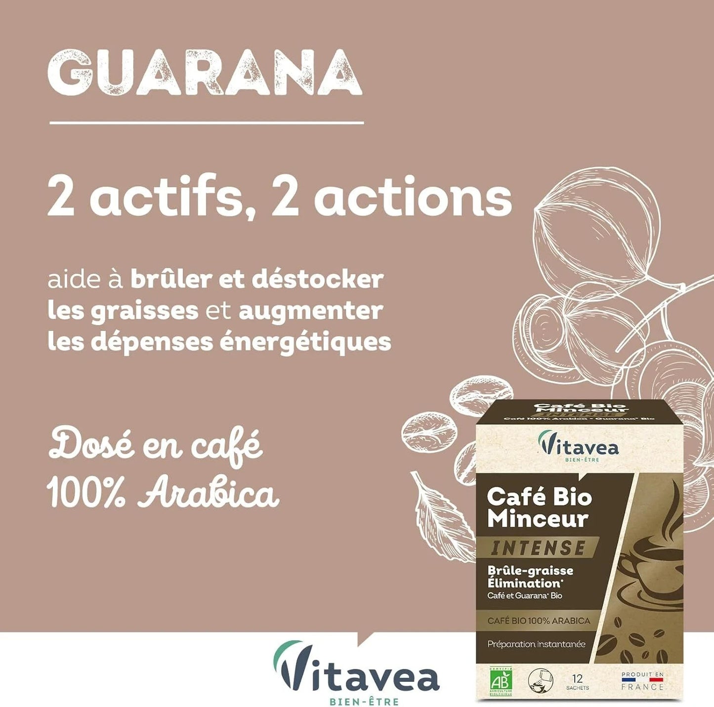 Vitavea Café Minceur BIO Intense Elimination Brûle-graisse 100% Arabica 12 sac