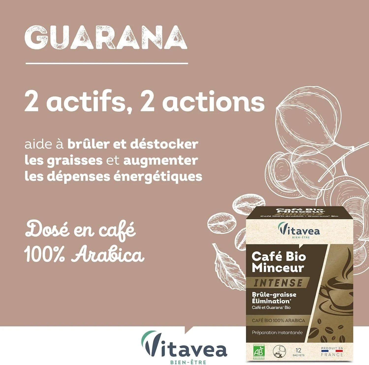 Vitavea Café Minceur BIO Intense Elimination Brûle-graisse 100% Arabica 12 sac
