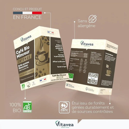 Vitavea Café Minceur BIO Intense Elimination Brûle-graisse 100% Arabica 12 sac