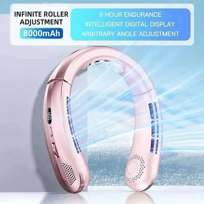 Ventilateur de cou rechargeable 8000mAh avec affichage LED, flux d’air refroidis