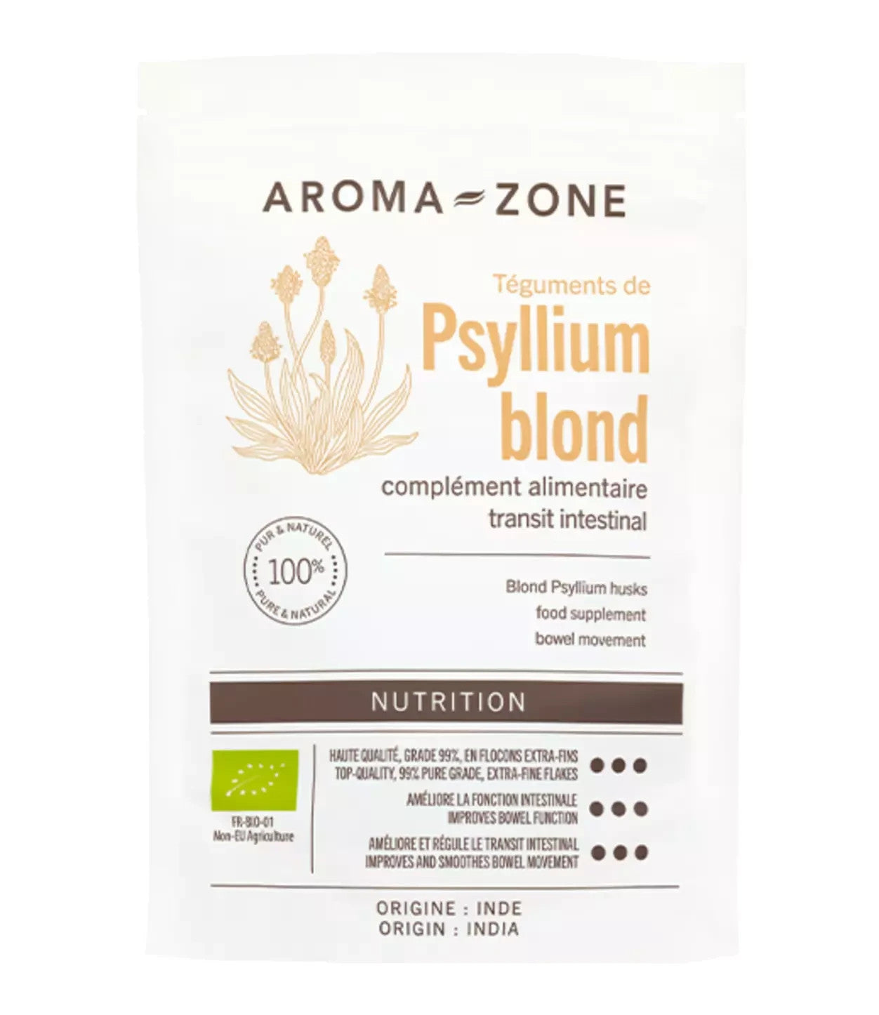 Aroma-Zone Psyllium blond BIO 300 g Complément alimentaire transit intestinal